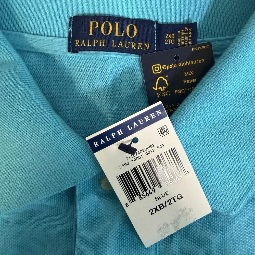 NWT Polo Ralph Lauren Polo Shirt 2XB Men's Classic Fit Short Sleeve Blue Casual